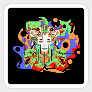 technology woman in the future of design ecopop surreal abstract art Sticker